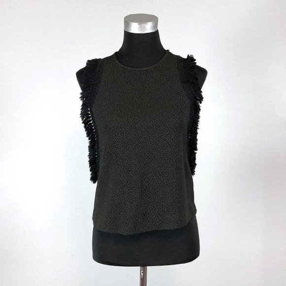 Rachel Roy Black Textured Fringe Sleeveless Top, Go West Tassel Tank Top, XS - Picture 2 of 8